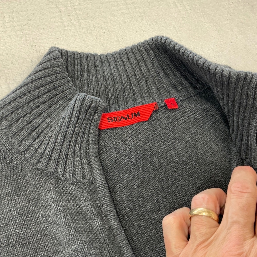 Signum Mens Full Zip Cardigan Sweater Charcoal Gray Mock Neck Knit Size Large - Picture 7 of 8